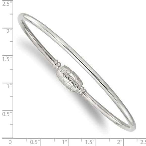 Elegant Sterling Silver Reflections Bead Bangle with Secure Bead Clasp - Picture 2 of 3